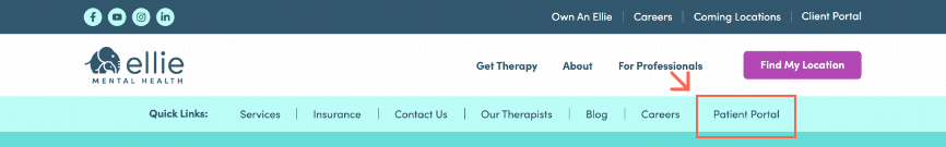 An image that shows where to log in on the Ellie Mental Health portal